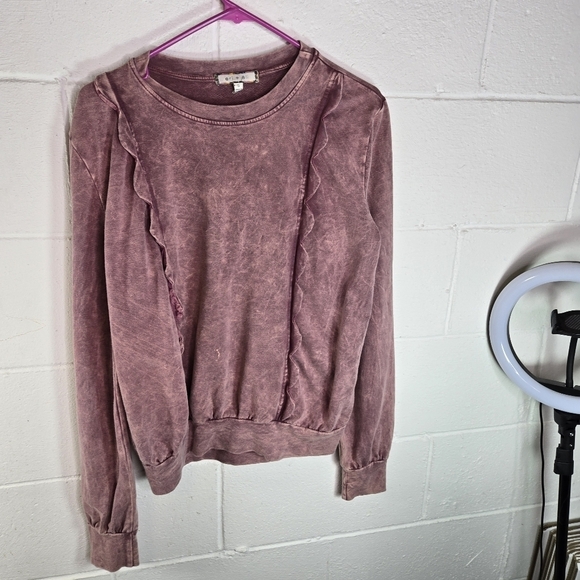Anthropologie eri + ali weckerlie scalloped dusty mauve ruffle sweatshirt - Picture 8 of 8